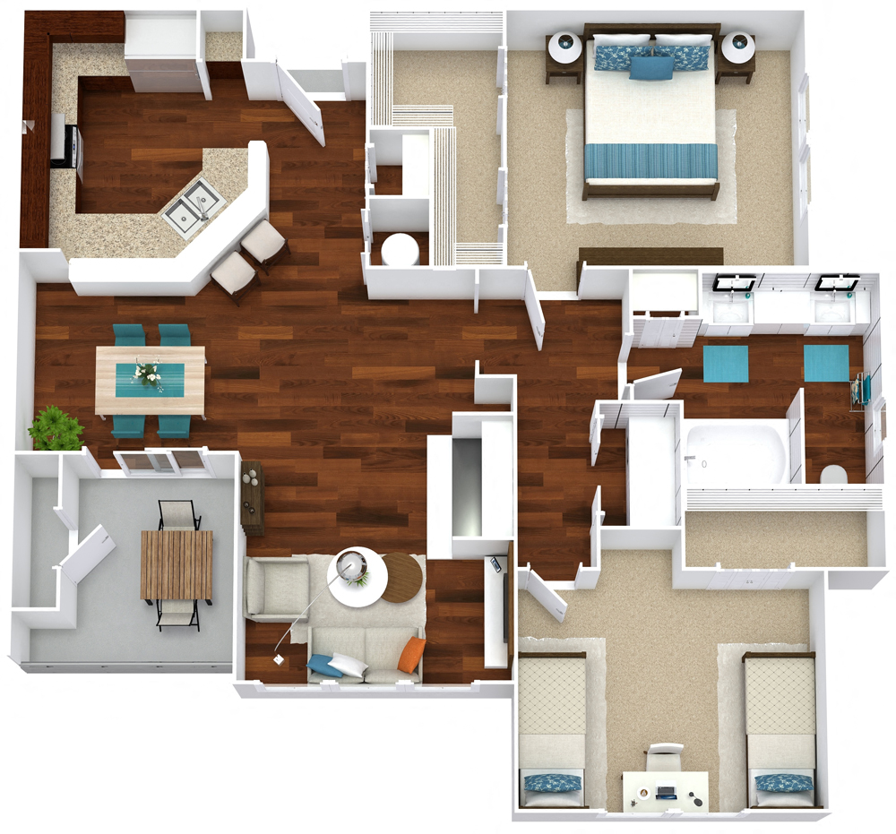 Floor plan for 2 beds, 1 bath, 1140 sqft